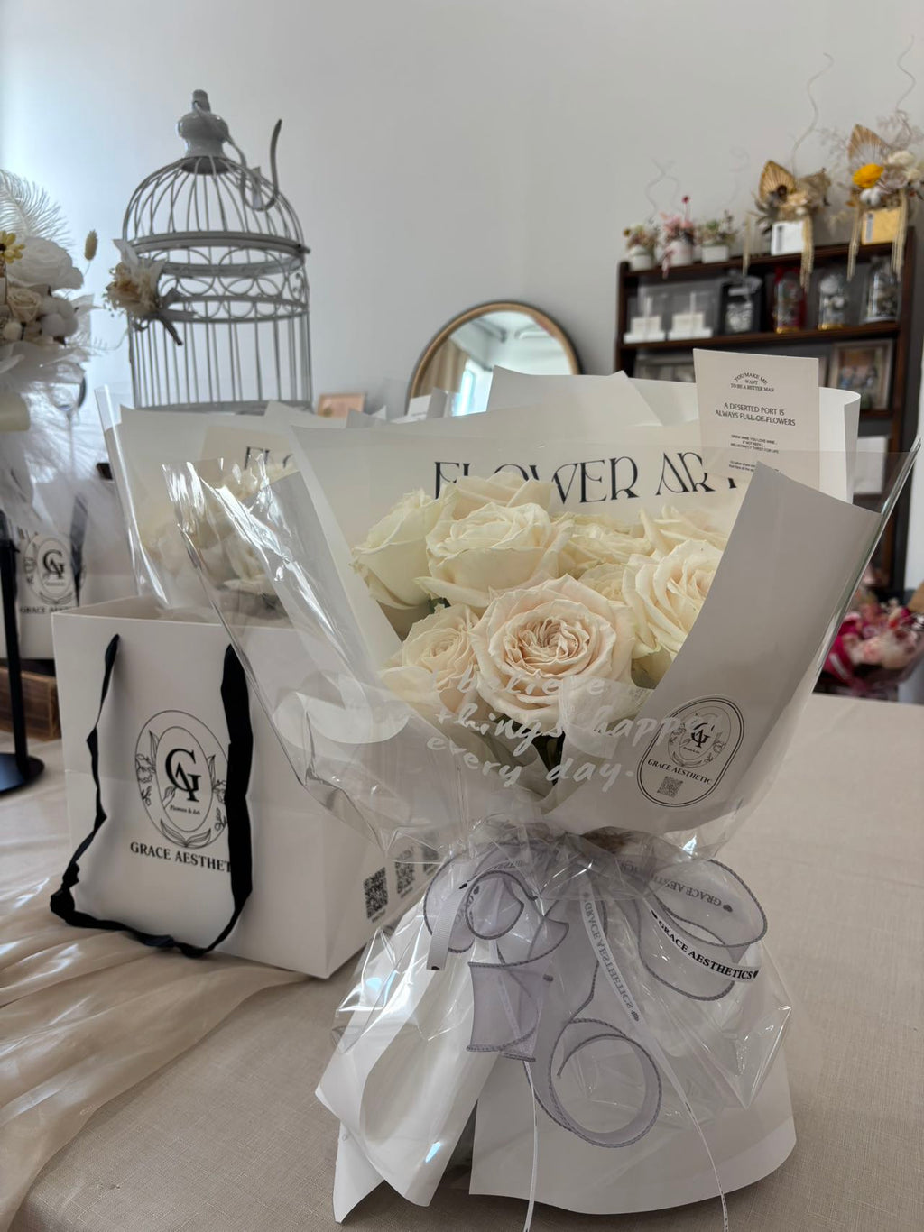 Ivory Twilight Garden Rose Bouquet