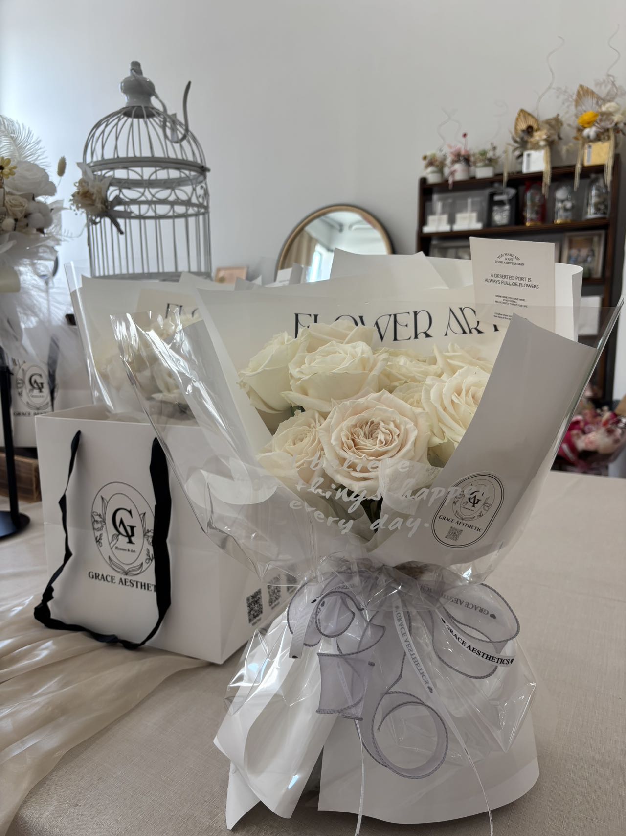 Ivory Twilight Garden Rose Bouquet